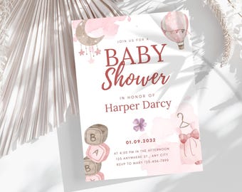 Baby Shower Invitation Template Canva, Baby Shower Invite, Printable Baby Shower Invitation, Digital Invitation Card, Instant Download