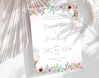 Wedding Invitation Template, Modern Wedding Invite, Printable Wedding Invitation, Digital Wedding Card, Instant Download, Minimalist Invite