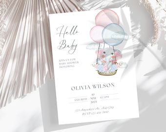 Baby Shower Invitation Template Canva, Baby Shower Invite, Printable Baby Shower Invitation, Digital Invitation Card, Instant Download