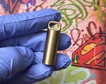 Capsule Pill Holder Pocket Stash Waterproof Storage Everyday Carry Gear BRASS Heavy Duty (Small)