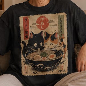 Ramen-katter, söt kattnudlar-t-shirt, japansk mat-t-shirt, anime-kattälskare-gåva, bekväma färger-t-shirt