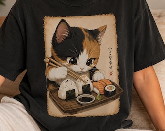 Calico Cat Sushi Shirt, Cute Sushi Cat Tee, Japanese Food Shirt, Cat Lover Gift, Anime Cat Comfort Colors T-Shirt