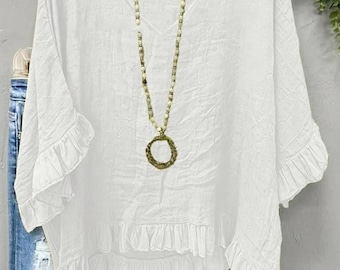 Handmade Crinkle Cotton-polyster Blouse, Boho Ruffle Top, StylemoraStudio
