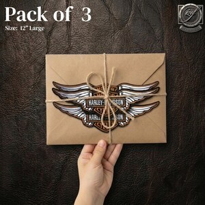 HD Motorcycle Flying Wings Pack of 3 Large Biker Jacket Patches, Vintage Orange Classic
