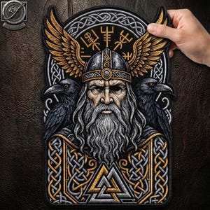 Viking Warrior Raven Patch: Norse Mythology Valknut Biker Applique (14 Inch)