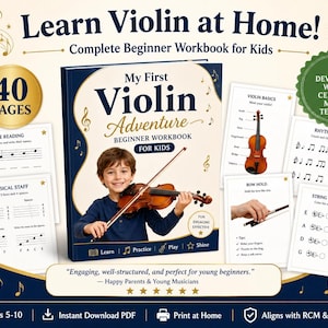 Anfänger Geige Arbeitsbuch für Kinder | 40 Seiten | Geige lernen zu Hause | MusikTheorie Arbeitsblätter | 5-10 Jahre | Druckbare PDF | RCM ABRSM