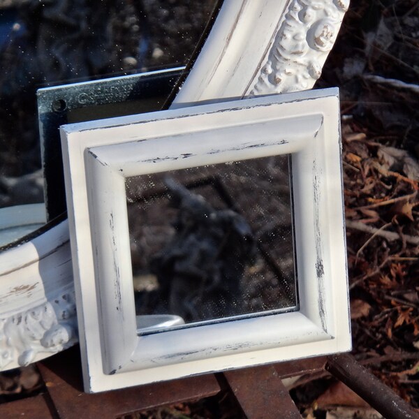 Small Mirror, 5 x 5 Mirror, Vintage Accent Mirror, White Burwood Mirror, Regency Mirror, Small Square Mirror, Shabby Decor