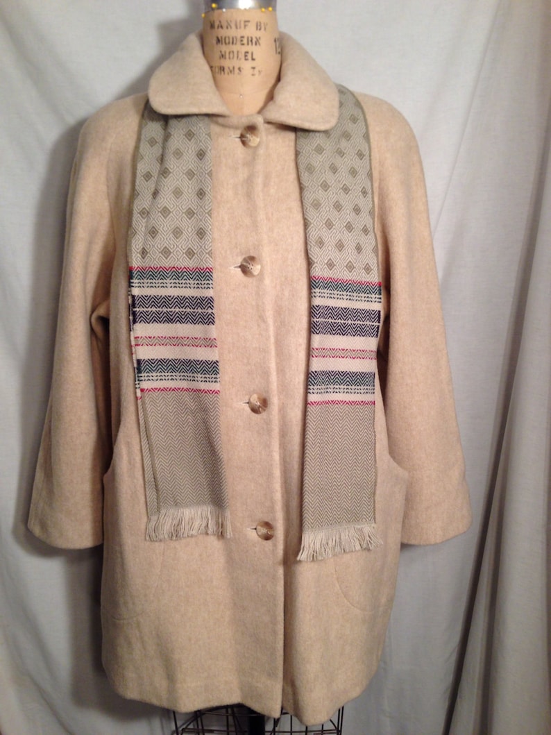 Vintage Unisex Tan Wool Coat with Scarf By Mystic Size 14 SALE