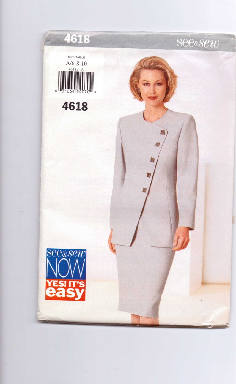 Butterick Sewing Pattern 4618 90s Misses Jacket and Skirt Size 6-8-10 Uncut