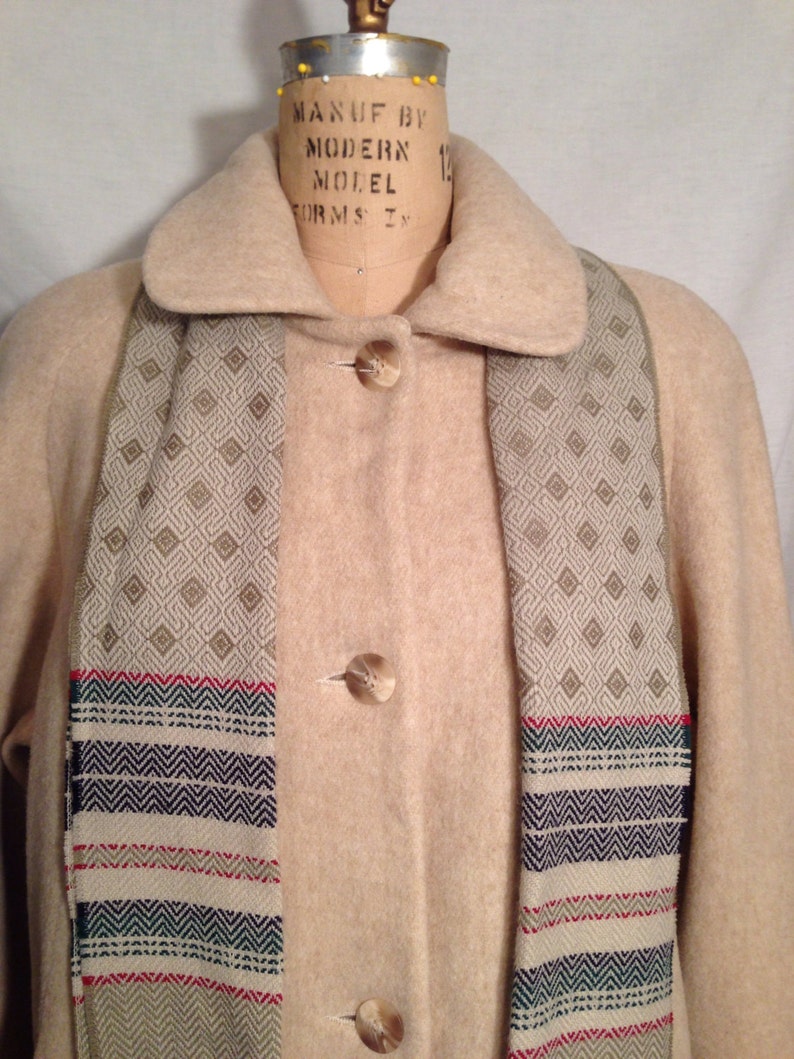 Vintage Unisex Tan Wool Coat with Scarf By Mystic Size 14 SALE