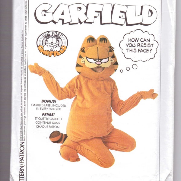 1989 Simplicity Pattern 0619 UNCUT Childs Garfield Costume Size 7-14