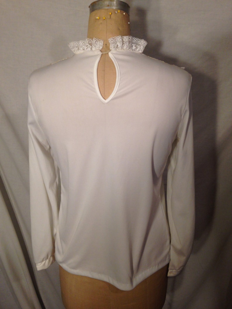 Vintage White Polyester Long Sleeve Blouse