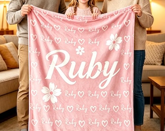 Personalized Name Throw Blanket, Custom Baby Shower Blanket, Soft Cozy Keepsake Gift for Kids