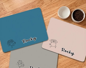Personalized Pet Feeding Mats, Line Dog Pattern Placemat, Waterproof and Non Slip Placemats, Gifts for Pet Lovers