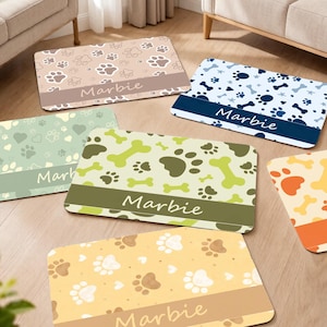 Personalized Pet Placemat, Waterproof Dog Mat with Name, Paw Print Design