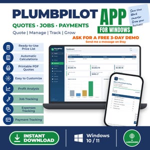 Plumber Quote and Invoice Software for Windows | Plumbing Estimate, Job Tracker, Payments & Receipts | One-Time Purchase
