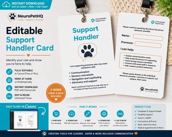 Bearbeitbare Karte für Betreuungspersonen | Pflegepersonen-ID, Barrierefreiheit (Digitaler Download)