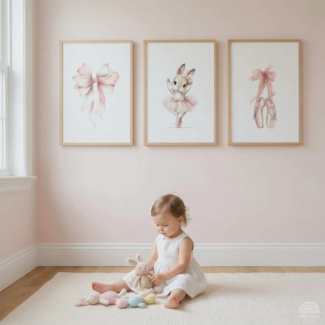 Ballerina Bunny Nursery Prints Set of 3 – Pink Ballet Girl Nursery Wall ...