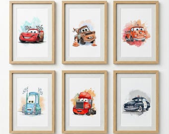 Conjunto de 6 pôsteres decorativos para sala de jogos do filme Carros da Pixar - Relâmpago McQueen