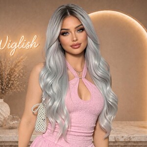 Silber Blonde Perücke Lang Wellig Damen Perücke