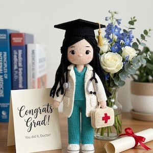 Doktor Amigurumi Virkmönster PDF, Sjuksköterskedocka Virkhandledning, Medicinsk Docka Plysch DIY, Söt Amigurumi Presentmönster