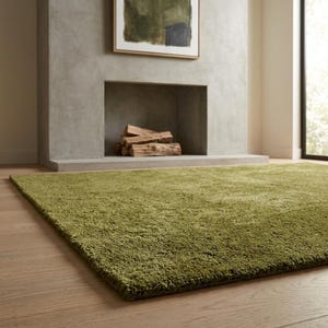 Hand Tufted Olive Green Shaggy Wool Area Rug Soft Plush Living Room Rug