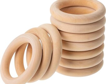 Anillos de madera hechos a mano, 2,7", paquete de 10, anillos de madera para manualidades,