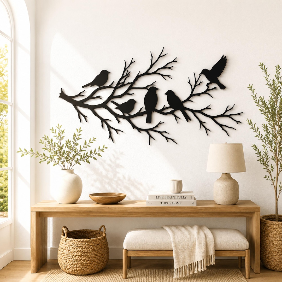 Metal Wall Art, Birds on a Branch Metal Wall Decor, Metal Garden Art ...