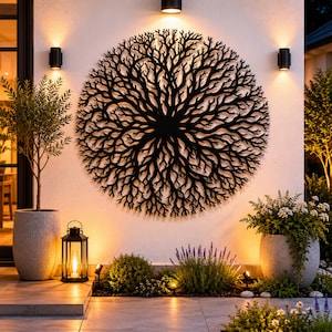 Insegna in metallo con albero astratto, decorazione da parete per camino, decorazione rotonda per soggiorno.