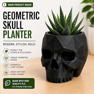Geometric Skull Planter Succulent Pot Desk Organizer & Pen Holder Gothic Decor Unique Gift for Him Modern Skull Decor Modern Desk Organizer