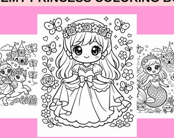 Cute princess unicorn coloring pages Printable Dreamy Princess sheets for Girls Ages 4-7 (Digital Download),