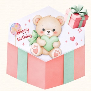 Printable 3D Gift Box Pop up Birthday Card, DIY Surprise Card Template