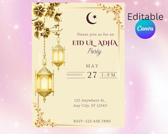 Eid Mubarak Party Invitation Template | Editable Canva & Printable Cards (Digital Download )