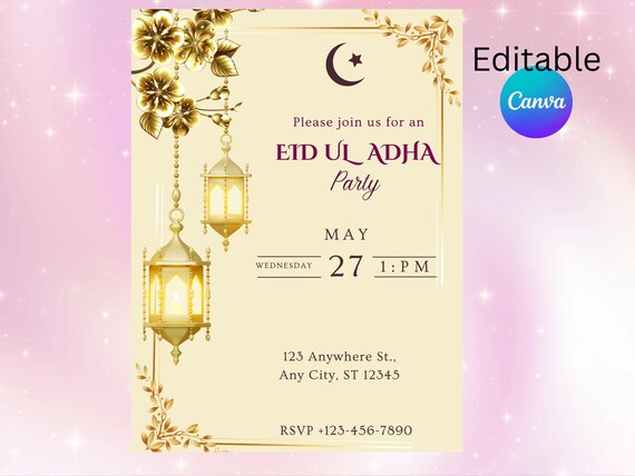 Eid Mubarak Party Invitation Template | Editable Canva & Printable Cards (Digital Download )