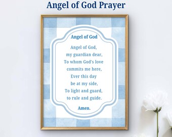 Tarjeta de oración del Ángel de Dios / Regalo para bebé niño / Decoración católica del Ángel de la Guarda (Descarga digital)