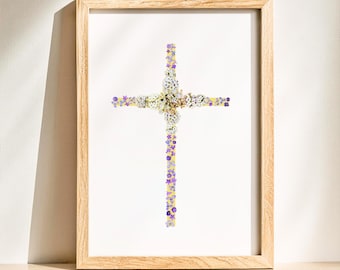 Decoración de pared o regalo cristiano: Cruz floral imprimible, PNG en varios tamaños.