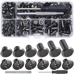 110 Set Chicago Screws for Leather Craft, Gunmetal Black Binding Screws, Assorted Rivet Kit for Belts Bags Shoes Bookbinding DIY Repair