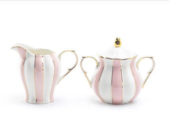 Porcelain Pink and White Sugar and Creamer.