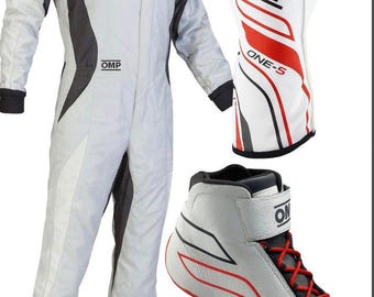 OMP Racing Suit, Shoes, Gloves Set, CIK/FIA Level 2 Certified with gift (Balaclava)