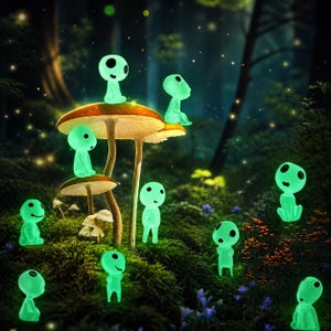 10Pcs Glow in Dark Marshian Spirits Miniature Figures Luminous Kodama Garden Decor Fish Tank Accessories Small Plant Pot Ornaments Halloween