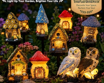 Solar Mushroom House Garden Light, Outdoor LED StakeLamp, Waterproof Fairy Garden Light, Yard Lawn Pathway Decor, Whimsical Outdoor Lighting