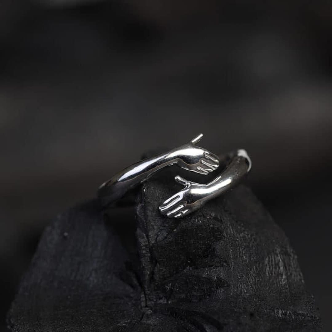 Sterling Silver Hug Ring, Adjustable Open Hand Ring, Minimalist Promise ...