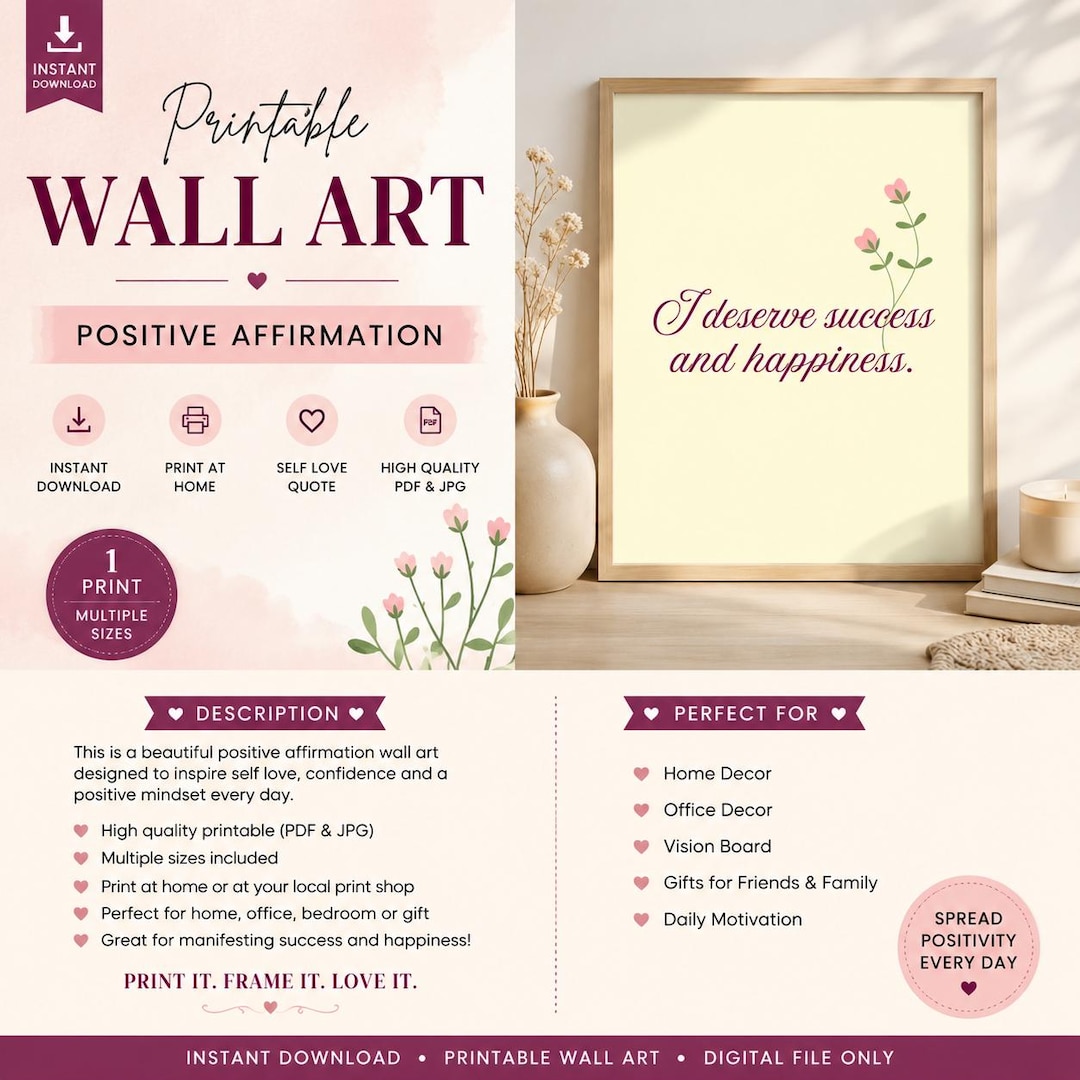 Positive Affirmation Printable Wall Art | Self Love Quote | Digital ...