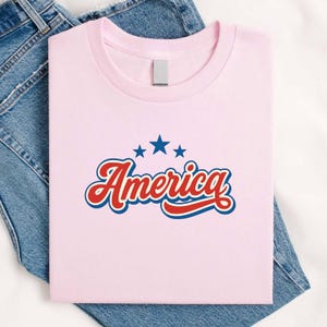 Shirt Amerika Vintage script USA T-shirt cadeau voor patriottische vrouwen Americana meisjes retro-stijl sterren Shirt Distressed America T-shirt 4 juli