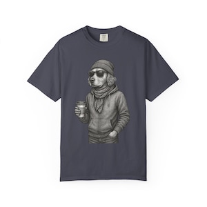 Anthropomorphic Dog Shirt Detailed Hand Drawn Pooch Tee Gift For Cottage Girls Java Lovers Dog Wearing Beanie Hoodie Lovers Tee Pooch Art