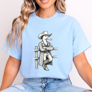 Maglietta Cowgirl Duck con linee nitide e vettoriali, regalo per ragazze del rodeo, donne western, amanti delle cowgirl, maglietta con stampa di anatre western.