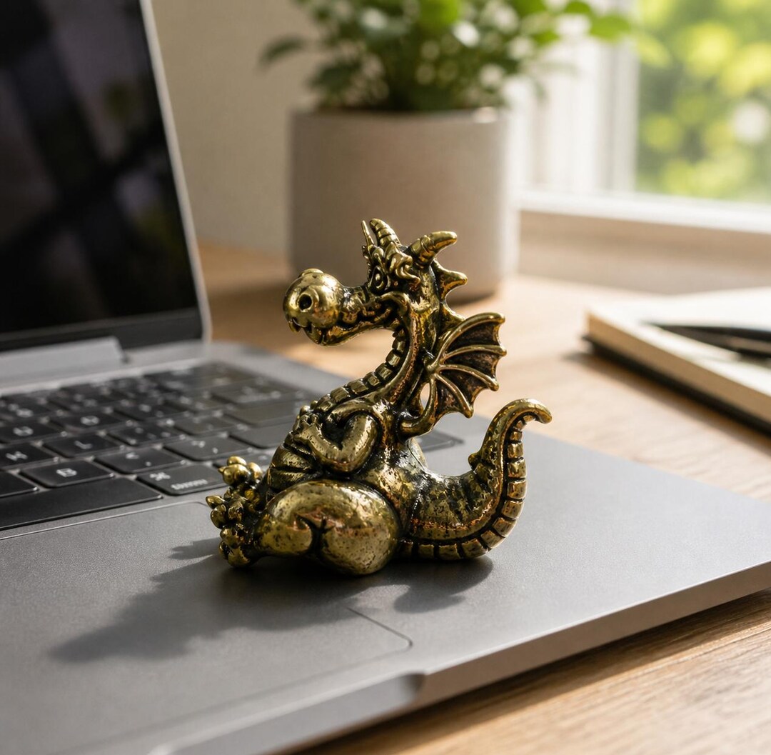 Mini Dragon Statue Brass, Fantasy Dragon Figurine, Lucky Dragon Decor ...