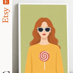 Large Sweet Redhead Framed Canvas 60x90cm (24x36 Inches) Wall Art, Modern Fine Art Print, Romantic Home Decor for Living Room