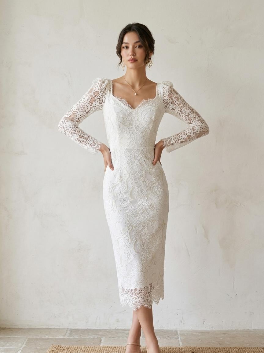 White Lace Midi Dress Women - Etsy UK