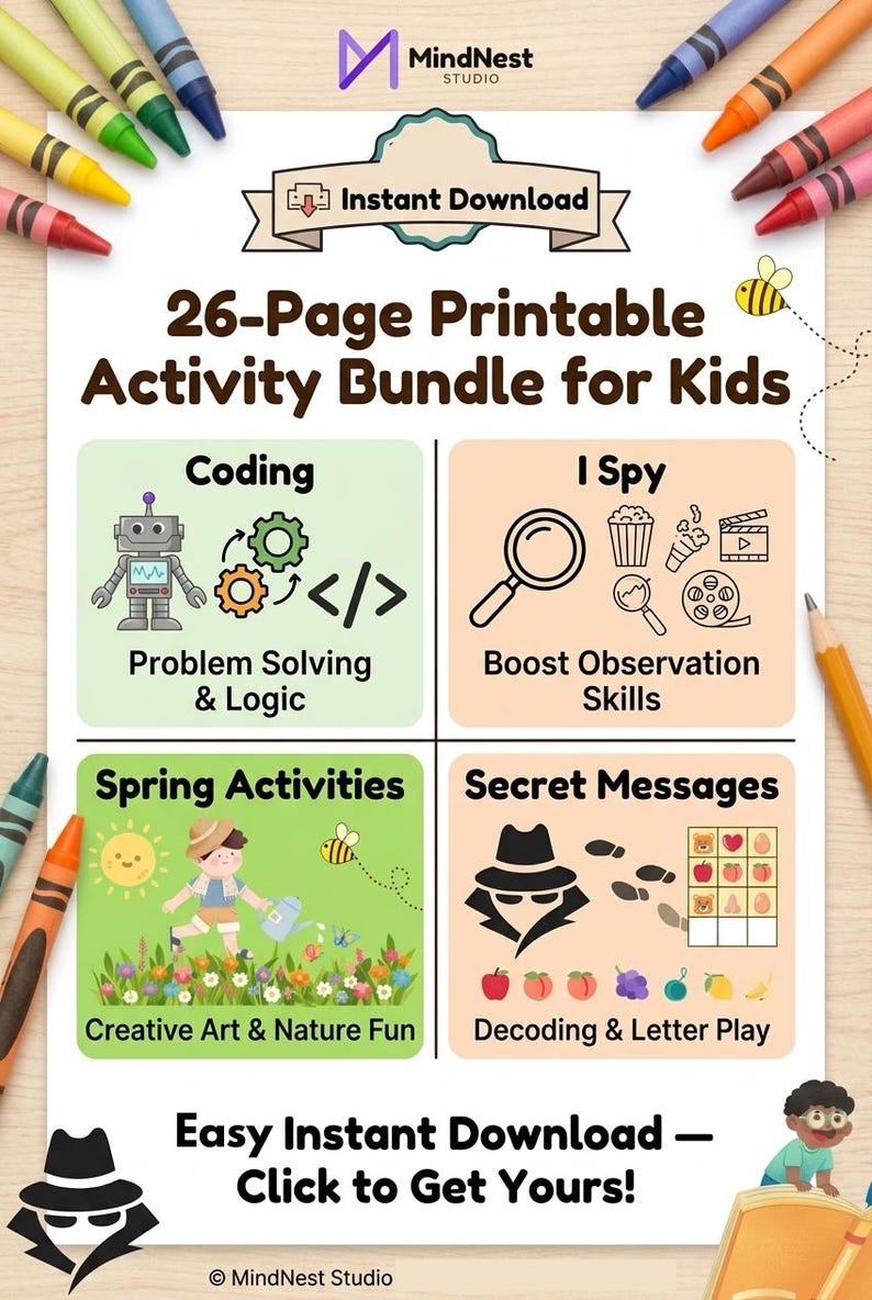 Kids Ultimate Activity Bundle: Line Coding, I Spy, Spring, Decoder ...